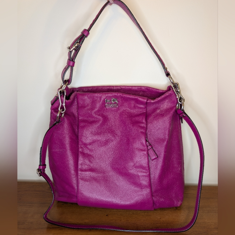 Coach Madison Isabelle Fuschia Leather Slouchy Bag Detachable Crossbody Strap